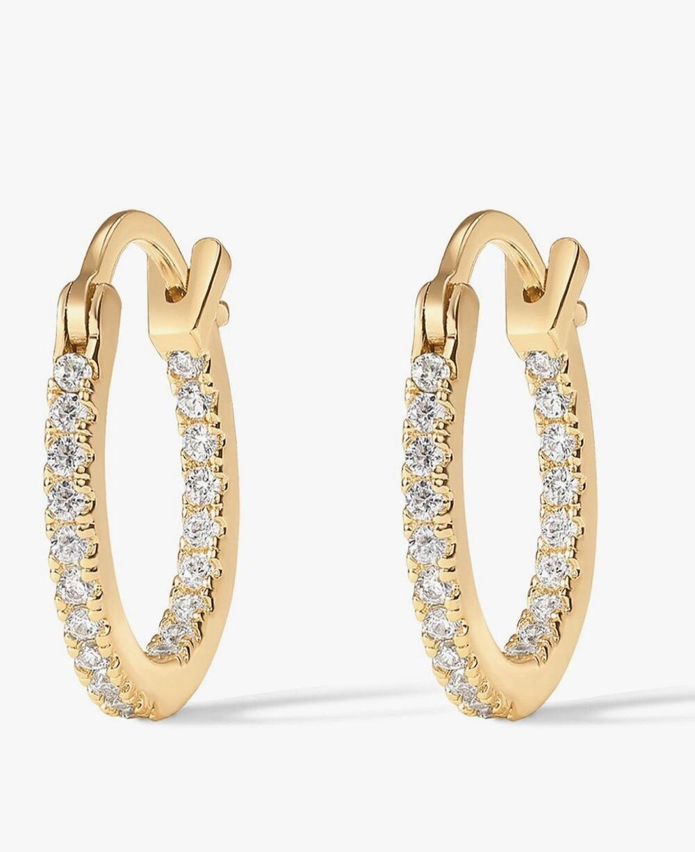 PAVOI 14K Gold Plated 925 Post Cubic Zirconia Hoop Earrings